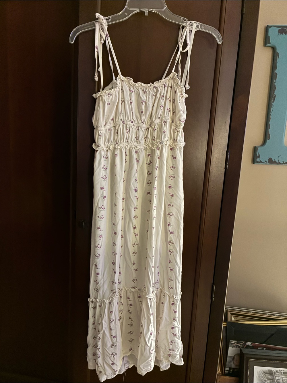 wild fable cream floral dress with purple accents